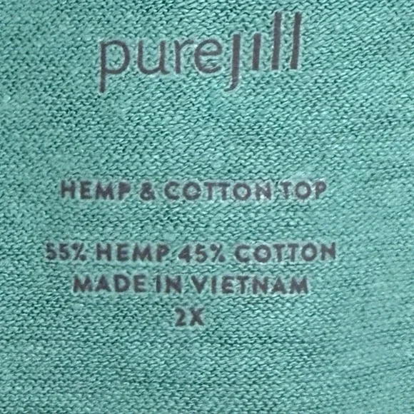 J Jill Pure Jill Top Women's 2X Aqua Green Hemp Blue Cotton Slubbed Casual Shirt - Picture 5 of 8